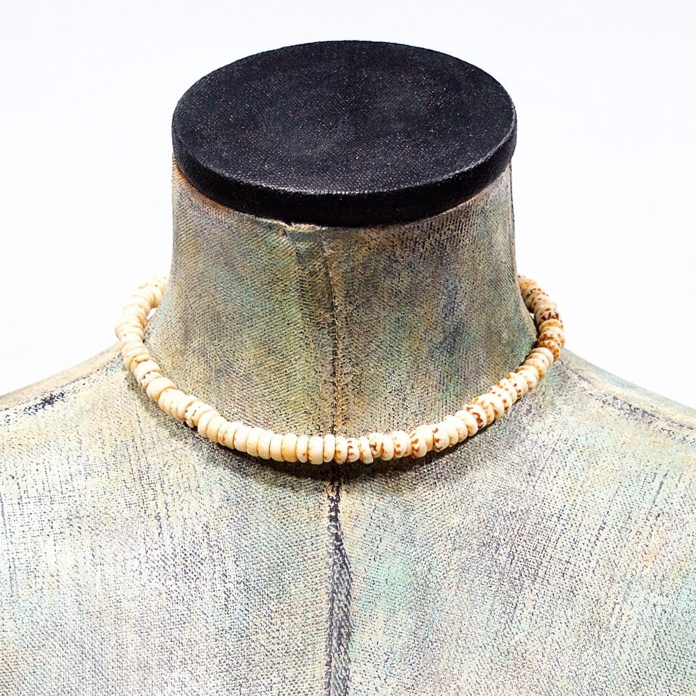 VTG 70's Natural Puka Shell & Sterling Necklace